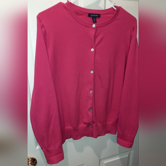Lands End Button Down Pink Cardigan size LP - Picture 3 of 9